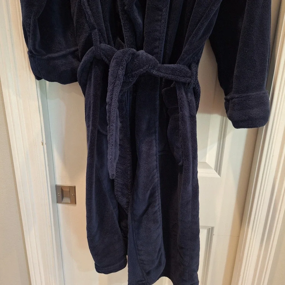 Polo Ralph Lauren Robe Men One Size Navy Blue Fleece Yellow Pony Logo Loungewear
